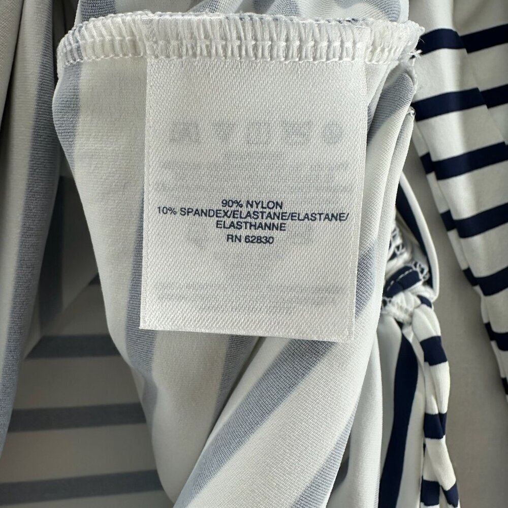 Lands End Top Women L Pullover Long Sleeve Cinched Drawstring Stripe White Black - Picture 11 of 11